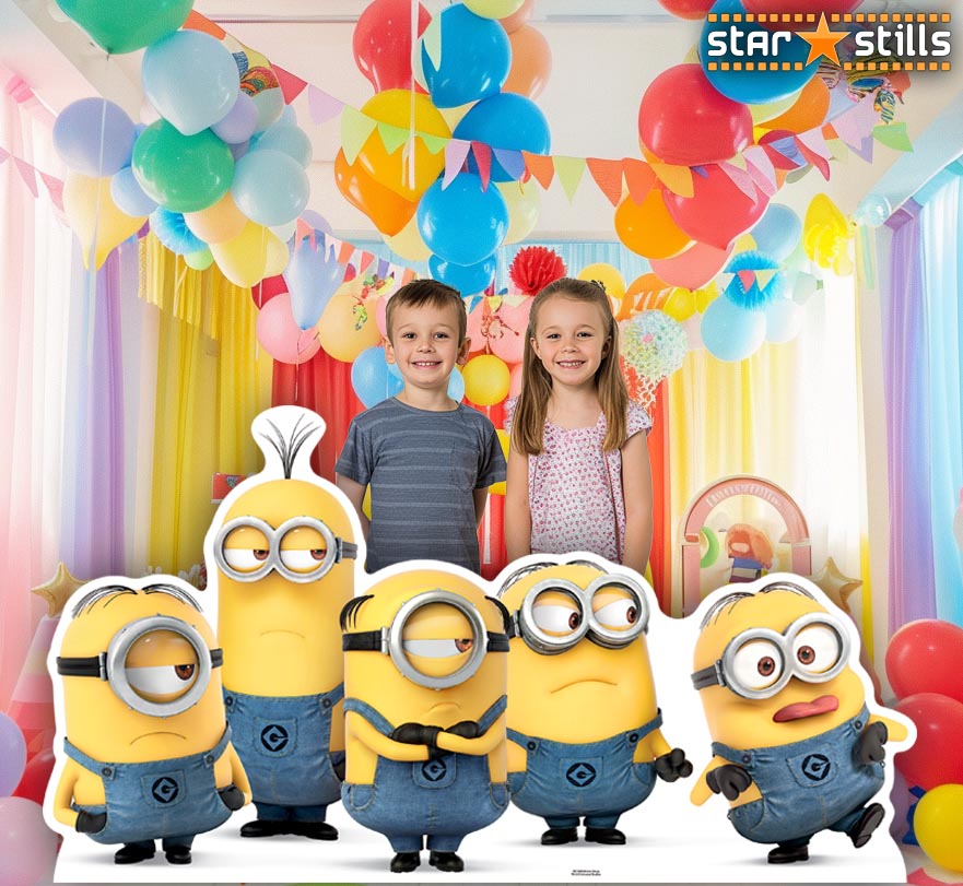 Minions cardboard cutouts at a kids party